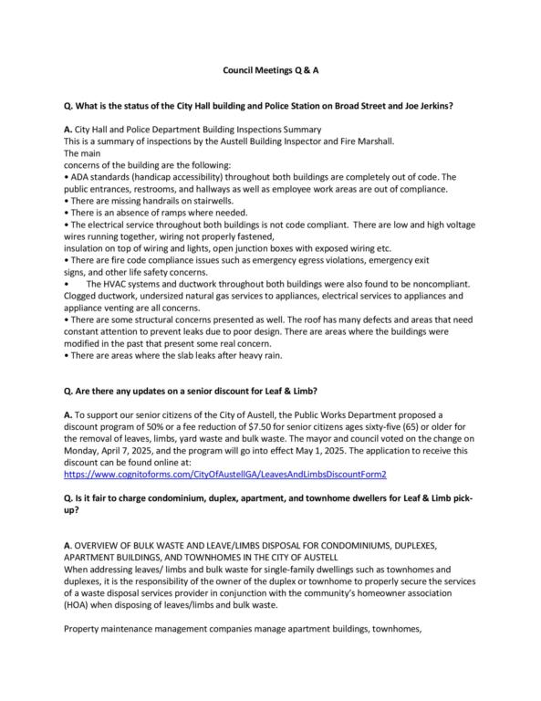 Council Meeting Q & A page 1